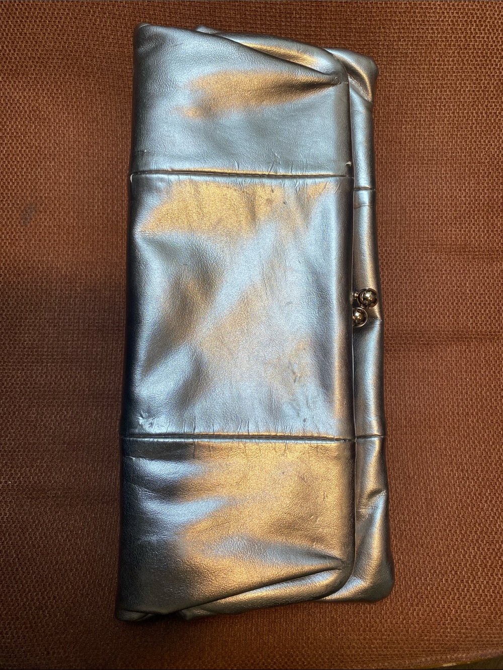Vintage Silver Metallic Fold-Over Clutch Bag